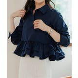 ネイビー | フリルデザイン長袖ブラウス［C7793］ | KOBE LETTUCE