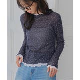 ネイビー | フリルドッキング花柄シアーロンT［C7879］シアー トップス ロンt | KOBE LETTUCE