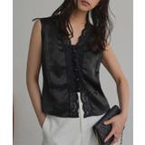 ブラック | レースVネックサテントップス［C7901］ レース Vネック | KOBE LETTUCE