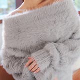 グレー×オフ | ミックスシャギーフェザーオフショルニットトップス［N1147］ | KOBE LETTUCE