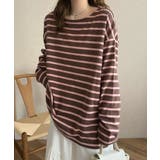 ブラウン×ピンク | 選べるデザイン コットン100%ゆったりボーダーチュニックカットソー | KOBE LETTUCE