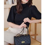 ブラック | モックネックorスクエアネックぽわんスリーブニットトップス［C6609］ | KOBE LETTUCE