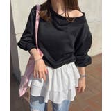 ブラック | シャツレイヤード風オフショルスウェット［C7405］ | KOBE LETTUCE