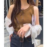 ブラウン | カップ付きアメリカンスリーブニットトップス［C7444］ | KOBE LETTUCE