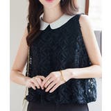 ブラック | 襟付き花柄シアーバルーントップス［C7532］ | KOBE LETTUCE