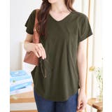 ダークカーキ | 汗じみ防止 UVカット ポケット付きVネックTシャツ | KOBE LETTUCE