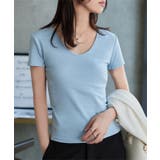 ブルー | 深Uネック半袖シンプルTシャツ［C7609］ tシャツ 半袖 | KOBE LETTUCE