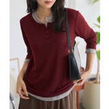 ワイン×グレー | レイヤード風ヘンリーネックシアートップス［C7659］ レイヤード風 ヘンリーネ… | KOBE LETTUCE
