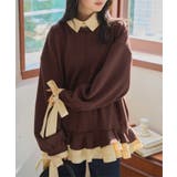 ブラウン×ベージュ | ダイバー素材レイヤード風袖リボントップス［C7667］ ダイバー素材 レイヤード… | KOBE LETTUCE