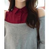 グレー×ボルドー | シャツレイヤード風ニットトップス［C7679］ レイヤード風 ニット | KOBE LETTUCE