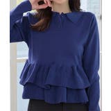 ネイビー | 裾フリルニットポロロングスリーブ［C7688］ 裾フリル ポロニット | KOBE LETTUCE