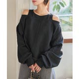 ブラック | レイヤード風ケーブルデザインオフショルトップス［C7754］ レイヤード風 ケー… | KOBE LETTUCE