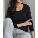 ブラック | 深開きスクエア Uネック 長袖Tシャツ［C7770］ | KOBE LETTUCE
