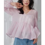 ピンク | シアージャガードVネックペプラムブラウス［C7790］ シアー ペプラムブラウス | KOBE LETTUCE