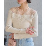 ベージュ | レースオフショルリブニット［C7818］ リブニット レース | KOBE LETTUCE