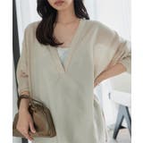 ベージュ | 深Vネックチュニックブラウス［C7868］ 深Vネック チュニック | KOBE LETTUCE