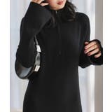 ブラック | フレアスリーブハーフジップニットワンピース［E3406］ | KOBE LETTUCE