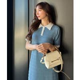 ダスティブルー×オフ | リップルボーダーポロカラーニットワンピース | KOBE LETTUCE