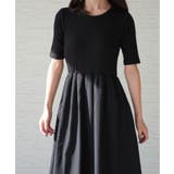 半袖ブラック | [ kiminaさんコラボ ]カップ付きドッキングワンピース［E3453］ | KOBE LETTUCE