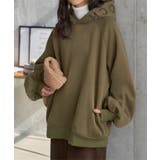 カーキ | フード刺繍ビッグスウェットトップス［E3552］ フード刺繍 裏起毛 | KOBE LETTUCE