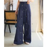 ネイビー | 刺繍ワイドパンツ［M4253］ 刺繍 花柄 | KOBE LETTUCE