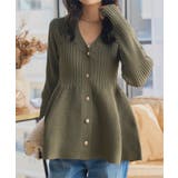 カーキ金ボタン | Vネックペプラムリブカーディガン［N1155］ | KOBE LETTUCE