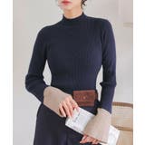 ネイビー×ベージュ | 袖先配色フレアスリーブニットトップス［N1157］ | KOBE LETTUCE