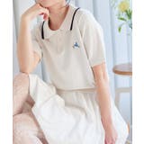 オフホワイト | 胸元刺繍バイカラーポロニットトップス［N1170］ | KOBE LETTUCE