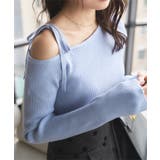サックス | ワンショルダーストレッチリブニットトップス［N1174］ | KOBE LETTUCE