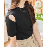 ブラック | ショルダースリットサマーニットトップス トップス Tシャツ | KOBE LETTUCE
