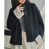 ブラック | 袖バイカラーニットジャケット［N1207］ | KOBE LETTUCE