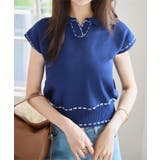 ネイビー×オフ | ステッチ ポロニット ノースリ | KOBE LETTUCE