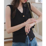 ブラック | ゴールドボタンVネックニットベストトップス［N1224］ | KOBE LETTUCE