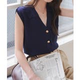 ネイビー | ゴールドボタンVネックニットベストトップス［N1224］ | KOBE LETTUCE
