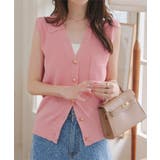 ピンク | ゴールドボタンVネックニットベストトップス［N1224］ | KOBE LETTUCE