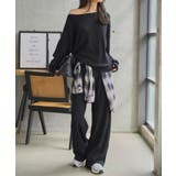 ブラック | オフショルニットワイドパンツセットアップ［N1256］ ニット セットアップ | KOBE LETTUCE