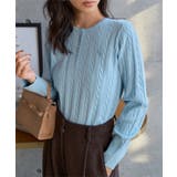 ブルー | ヘンリーネックケーブルニット［N1266］ ヘンリーネック ケーブルニット | KOBE LETTUCE