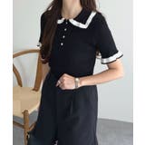 ブラック | ピコレースポロニットトップス［N1270］ ポロニット トップス | KOBE LETTUCE
