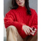 レッド | 3Dケーブルハイネックニットトップス 3Dケーブル ハイネック | KOBE LETTUCE