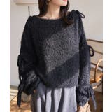 ブラック | キャットヤーン袖リボンラメシアーニット 袖リボン ニット | KOBE LETTUCE