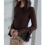 ブラウン | リボンデザインフレアスリーブリブニット リボンデザイン フレアスリーブ | KOBE LETTUCE