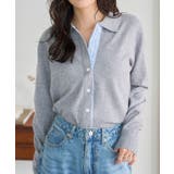 グレー | ストライプ切替ポロニットカーディガン［N1335］ ポロニット カーディガン | KOBE LETTUCE