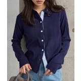 ネイビー | ストライプ切替ポロニットカーディガン［N1335］ ポロニット カーディガン | KOBE LETTUCE