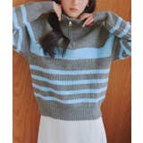 グレー | ボーダージップニット［N1394］ ハーフジップボーダーニット レディース | KOBE LETTUCE