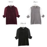 上品な透け感でレディstyleに!ベロア×ドビードットシフォン五分袖パフスリーブ… | KOBE LETTUCE | 詳細画像2