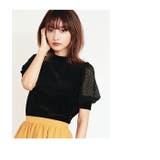 上品な透け感でレディstyleに!ベロア×ドビードットシフォン五分袖パフスリーブ… | KOBE LETTUCE | 詳細画像6