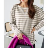 Lベージュ×オフ | 選べるデザイン コットン100%ゆったりボーダーチュニックカットソー | KOBE LETTUCE