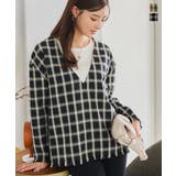 Vネックフリンジチェック柄プルオーバー レディース トップス | KOBE LETTUCE | 詳細画像1