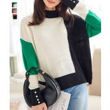 ブロッキングカラーモックネックニットトップス［C6799］ | KOBE LETTUCE | 詳細画像1 