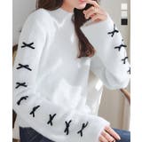 リボンフレアスリーブシャギーニットモックネックトップス［C7345］ | KOBE LETTUCE | 詳細画像1 